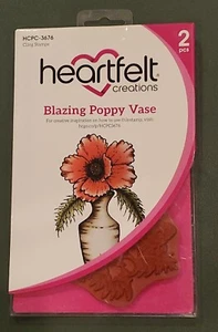Heartfelt Creations "BLAZING POPPY VASE" with Blossom 2 Red Rubber Cling Stamps  - Picture 1 of 3
