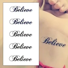 Believe Temporary Tattoos - Letters Waterproof Realistic Mens Kids Womens Mens