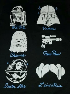Star Wars BLACK Girl's LG Tshirt/Pajama S/S R2-D2 Vader Chewie Leia's Hair more - Picture 1 of 11