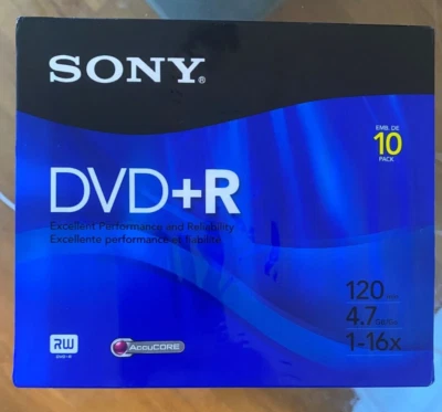 Paquete de 10 discos Sony DVD + R con estuches 120 min 4,7 GB 16x DVDs nuevos sellados en blanco Foto 1 de 3