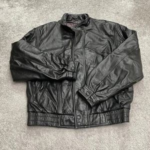 Wilsons Vintage Bomber Leather Jacket Men Large Black Full Zip Lined Biker Motor - Picture 1 of 15