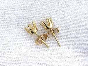 14Kt Yellow Gold Pair 5mm Round Earring Gemstone Gem Stone Prenotched Mounting - Picture 1 of 2