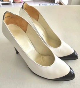 Charles Jourdan Paris Womens Leather Stiletto Shoes White Black Pointed Toe Vtg - Picture 1 of 14