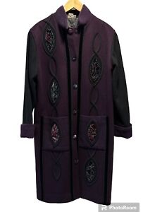 Coloratura Sz S/M "Semi-Precious" 100% Wool Full Length Art Overcoat Violet USA