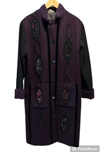 Coloratura Sz S/M "Semi-Precious" 100% Wool Full Length Art Overcoat Violet USA - Picture 1 of 5