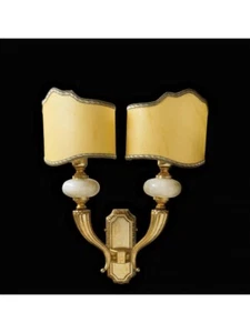 Brass And Porcelain Wall Sconce With Shades - Picture 1 of 1