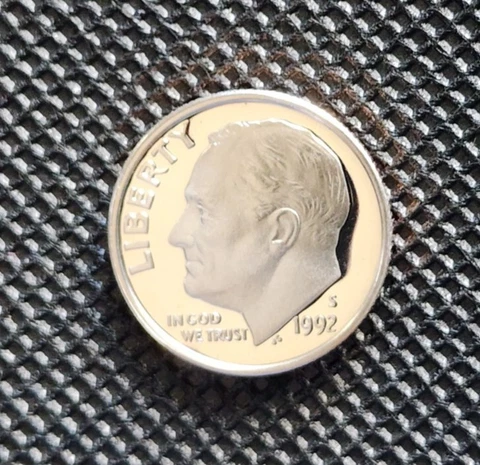 1992 S Silver Proof Roosevelt Dime  - From Proof Set - Free Shipping Cover