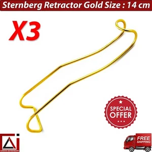 STERNBERG LIP & CHEEK RETRACTOR METAL 14CM GOLD IMPLANT SURGICAL TOOLS SET OF 3 - Picture 1 of 6