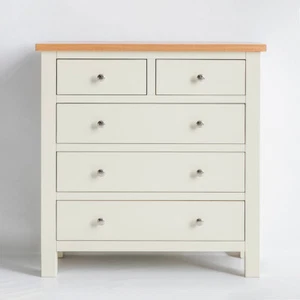 Cream Chest of 5 Drawers 2 over 3 Painted Solid Wood Bedroom Storage Oak Farrow - Picture 1 of 12