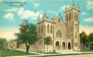 ERSTE METHODISTENKIRCHE, ABERDEEN, MISSISSIPPI, ALTE POSTKARTE - Bild 1 von 2
