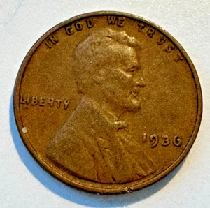 1936 P (no mintmark) Lincoln Penny Weak strike mostly reverse AMERICA - Picture 1 of 6