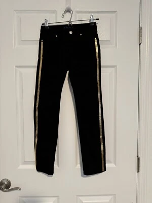 Jeans ajustados negros Juicy Couture para niñas dorados brillantes rayas laterales talla 12 (24x25) Foto 1 de 4