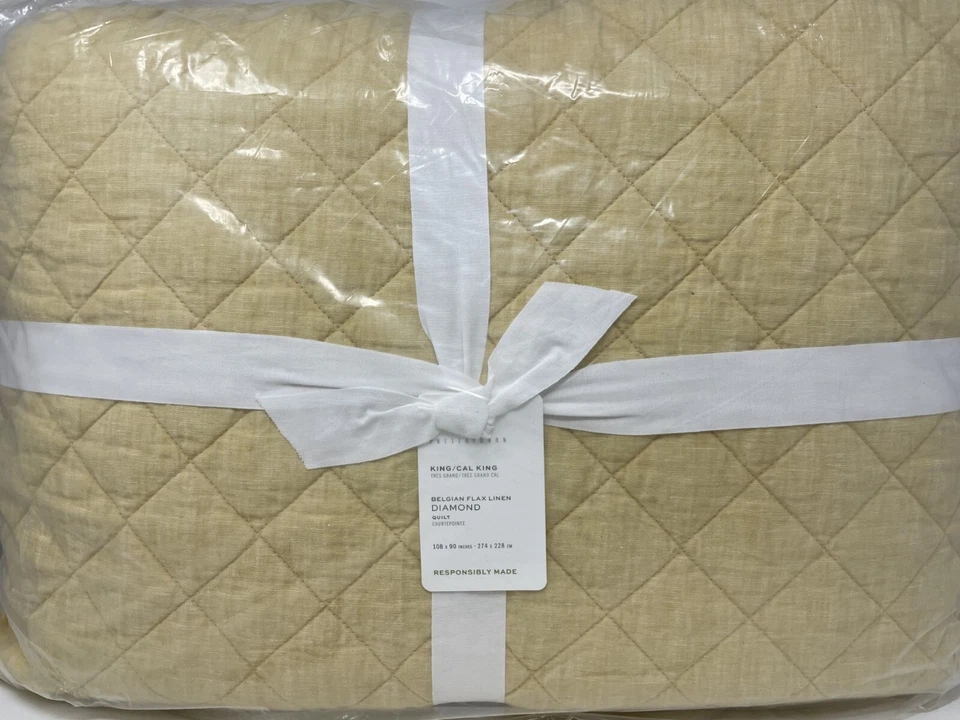 Nuevo edredón Pottery Barn lino belga diamante king y 2 fundas king ~ narciso~ Foto 1 de 3