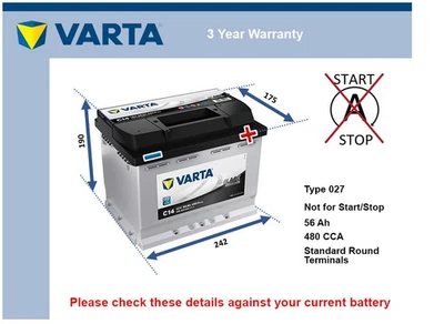 Battery fits VOLVO XC60 C30 V50 V60 XC70 S40 V40 V70 850 940 Varta 027 - Image 1 of 4