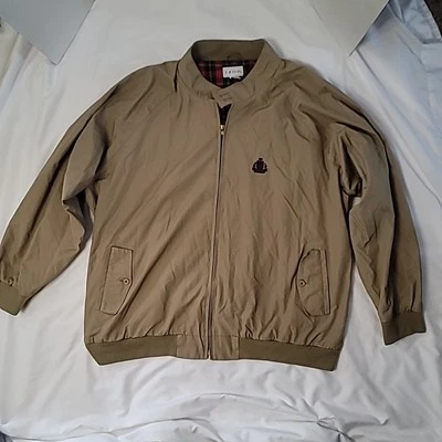 Vintage Izod Mens Big 3XL Golf Back Vented Beige Plaid Lined Windbreaker Jacket  - Image 1 of 4