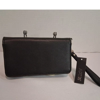 Bolso sin asas tipo billetera de cuero sintético negro APT 9 con cremallera dorada y correa desmontable Foto 1 de 4