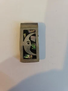 VINTAGE INLAID ABALONE AND ALPACA MONEY CLIP MEXICO Silver? Really Nice! C3 - Picture 1 of 6