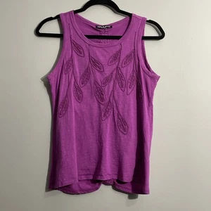 Cable Gauge Women’s S Petite Top – Purple Embroidered Leaf Detail Tank - Picture 1 of 6