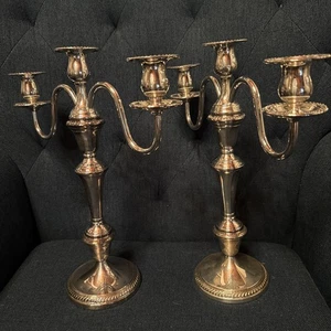 Coppia di candelabri convertibili vintage F. B. Rogers 7583 3 pezzi placcato argento 3 bracci - Foto 1 di 14