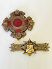 WW1 Military Badges Pins Enameled And Layered Close Combat Set Of 2