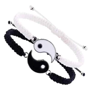 2 Pack Best Friend Bracelets Matching Yin Yang Adjustable Cord BFF Bracelet Gift - Picture 1 of 7