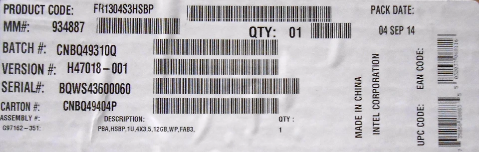 Intel FR1304S3HSBP 1U Spare Hot-swap Backplane  - Image 1 of 1