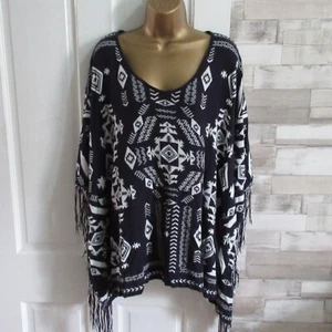 H&M ● size M 12 14 ● navy blue white aztec print poncho jumper womens ladies - Picture 1 of 5