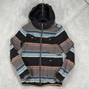 VOLCOM Enemy Lines Jacket Womens XS Striped Full Zip Hood Pockets Snaps - Picture 1 of 12