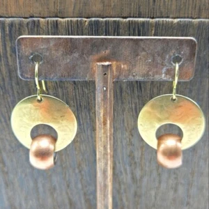 MB SF Marjorie Baer Modernist Metal Earrings Pierced Brutalist Gold Copper Tone - Picture 1 of 8