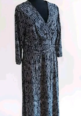 SZ 16 Jones NY Black Abstract Print  Long Sleeve Dress V Neck Open Bottom Wrap - Image 1 of 4