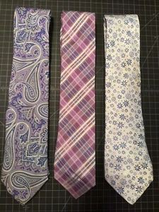 3 Vintage Seidenkrawatten geometrisch kariert & Paisley Muster lila & blau - Bild 1 von 13