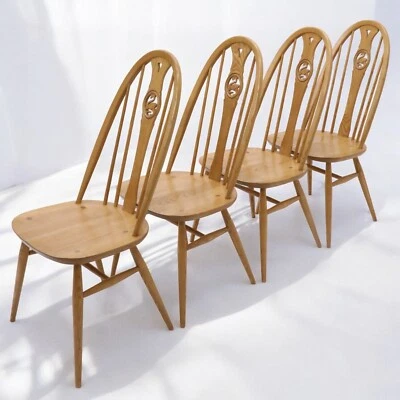 4 Ercol Windsor Swan Bow Back Dining Chairs Light Finish FREE UK Delivery - Image 1 of 4