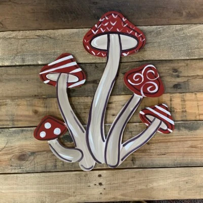 Mushrooms Cluster, Unfinished Wood Cutout, Engraved Wall D�cor, DIY Craft Shape - Image 1 of 2