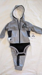 Baby Boys black & gray Hoodie 3pc Jogger Set Reebok Size 0-3 months New - Picture 1 of 5