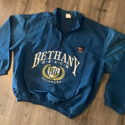Surf Style Vtg Pullover Jacket OSFA Bethany Beach Windbreaker Made In USA Blue - Image 1 of 4