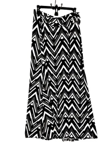 Robert Maxi Skirt Women's Large Black Navy Graphic Long Stretch Boho Night Out - Picture 1 of 8