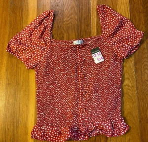 NEU Primark Rüsche kurzarm T-SHIRT Top Mädchen 13 14 rot weiß Blume Boho neu mit Etikett - Bild 1 von 5