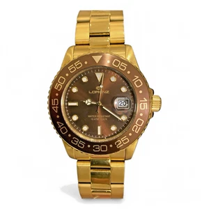 Lorenz Orologio In Acciaio Colore Oro Per Uomo Al Quarzo Con Data Marrone Sconto - Foto 1 di 1