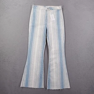 Womens Flare Pants Size 9 Blue White High Rise Flare Raw Hem Jean Retro Jean NEW - Picture 1 of 14