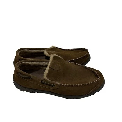 Clarks Hudson Bay Mens Leather Moccasin Slippers Size 14 Brown Sherpa Lined - Image 1 of 4
