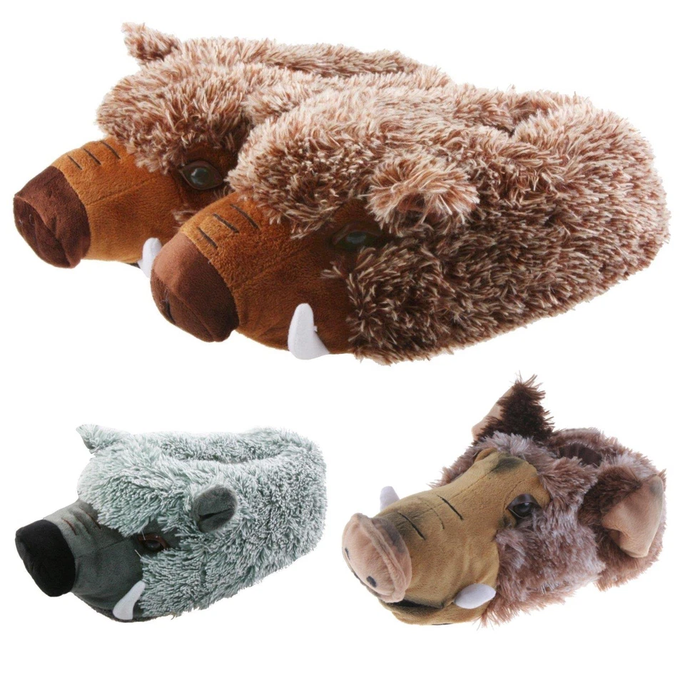 Tier Hausschuhe Wildschwein Sau Plüsch Schlappen Pantoffel Puschen Erwachsene - Bild 1 von 1