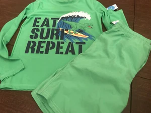 NWt carters dinosaur 14 rash guard shirt swimming trunks set top boys $60 NEON - Picture 1 of 7
