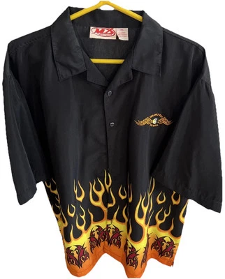 Malibu Dreams Men's Chopper Motorcycle Cross Flames Retro Camp Shirt Size XL Foto 1 de 4