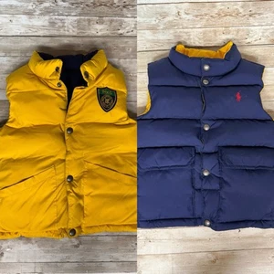 Polo Ralph Lauren Boys Navy Blue Yellow Reversible Puffer Duck Down Vest 5/6T - Picture 1 of 5