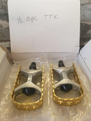 VINTAGE NOS TTK KTT 1/2 BMX PEDALS GOLD MONGOOSE SKYWAY CW OLD SCHOOL HUTCH GHP  - Image 1 of 4