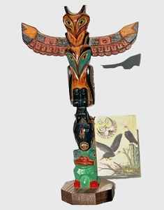 Alaska Black Diamond Wood Totem Pole Signed Pat Moore Shaman’s Daughter 1990s - Picture 1 of 5