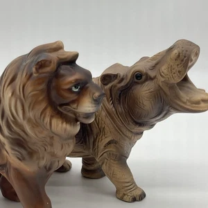 Trimont Ware Japan Vintage Hippo And Lion Figurine Animal Ceramic 5” Tall - Picture 1 of 15