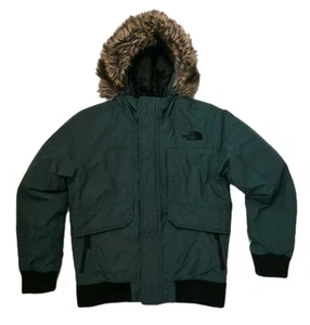 The North Face DRYVENT 550 Parka Boys Sz M 10/12 Green Down Fill Fur Trim Hood - Picture 1 of 14