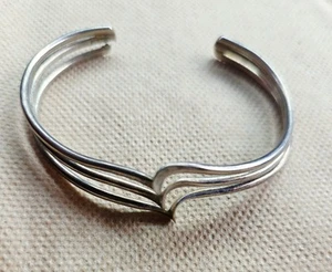 Vintage 925 Sterling Silver Modern Wave Cuff Multiple Strands Curvy Bracelet - Picture 1 of 13