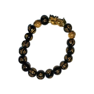 Feng Shui Black Obsidian Beads Bracelet Attract Wealth & Good Luck Bangle pixiu - Picture 1 of 2